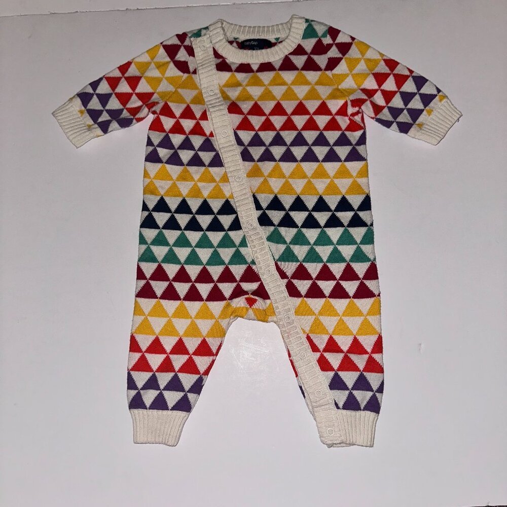 Baby Gap Girls Brights geometric Sweater Knit Romper Jumpsuit 0-3 Months